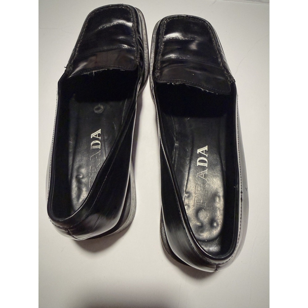 PRADA Square-Toe Loafer Casual Pumps Block Heel Black Size 6.5 - Picture 3 of 7